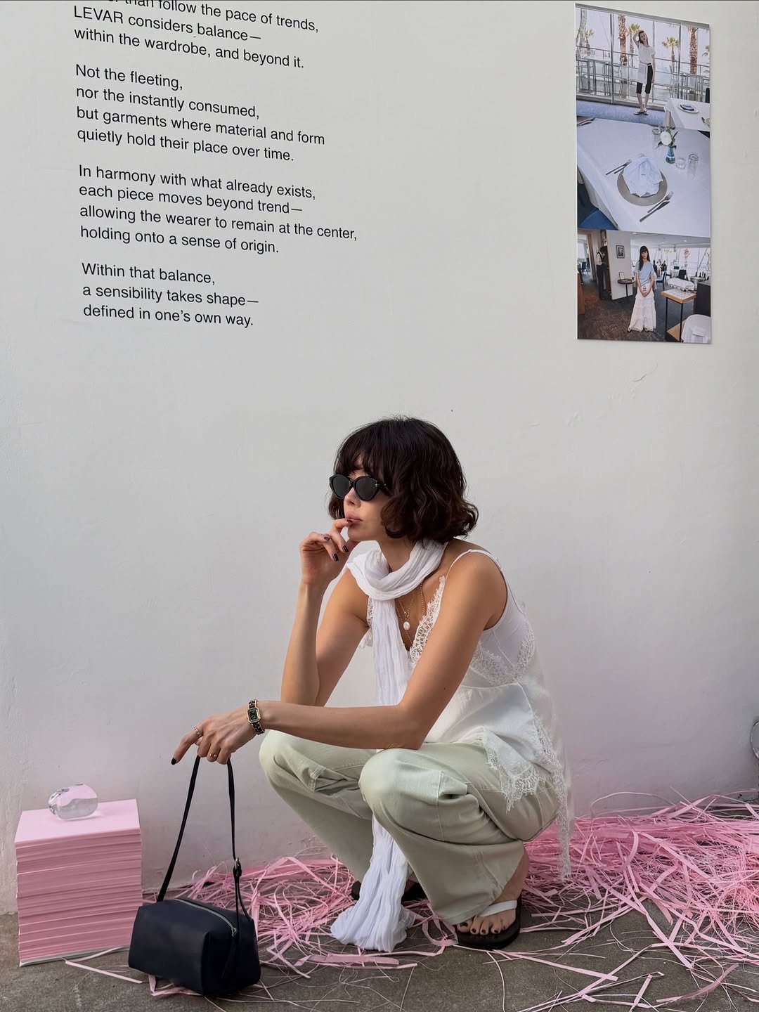 Photo shared by 양미라🧡미라씨 on April 25, 2026 tagging @levar.kr. May be an image of turtleneck and text that says 'LEVAR Onow the pace of trends, within the wardrobe, and beyond it. considers consi balance- Not the fleeting, instantly consumed, but garments where material and form quietly hold their place over time. In harmony with what already exists, each piece moves beyond trend- allowing the wearer holding onto remain the center, sense origin, Within that balance, sensibility takes shape- defined n one's own way.'.