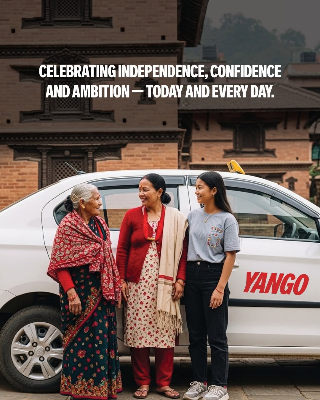 Photo by Yango Nepal on March 07, 2026. May be an image of one or more people, people standing, poster and text that says 'CELEBRATING INDEPENDENCE, CONFIDENCE AND AMBITION TODAY AND EVERY DAY. YANGO'.