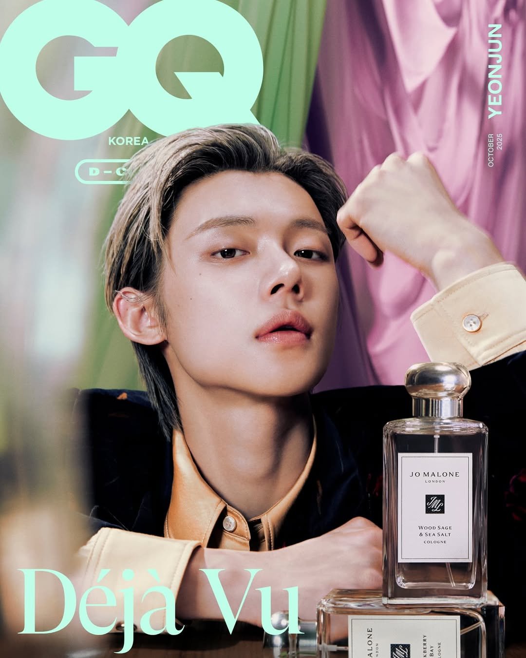 Photo shared by YEONJUN on September 09, 2025 tagging @jomalonelondon, and @gq_korea. May be an image of 1 person, fragrance, poster, perfume, magazine and text that says 'GF KOREA D-C TIANOS NONOヨ人 20 S202 OCT JOMALONE LENEE JO OMALONE WOoDSAGe Woon &SKASALI SALT SSHASALI OLDGNE Déjà Vu'.