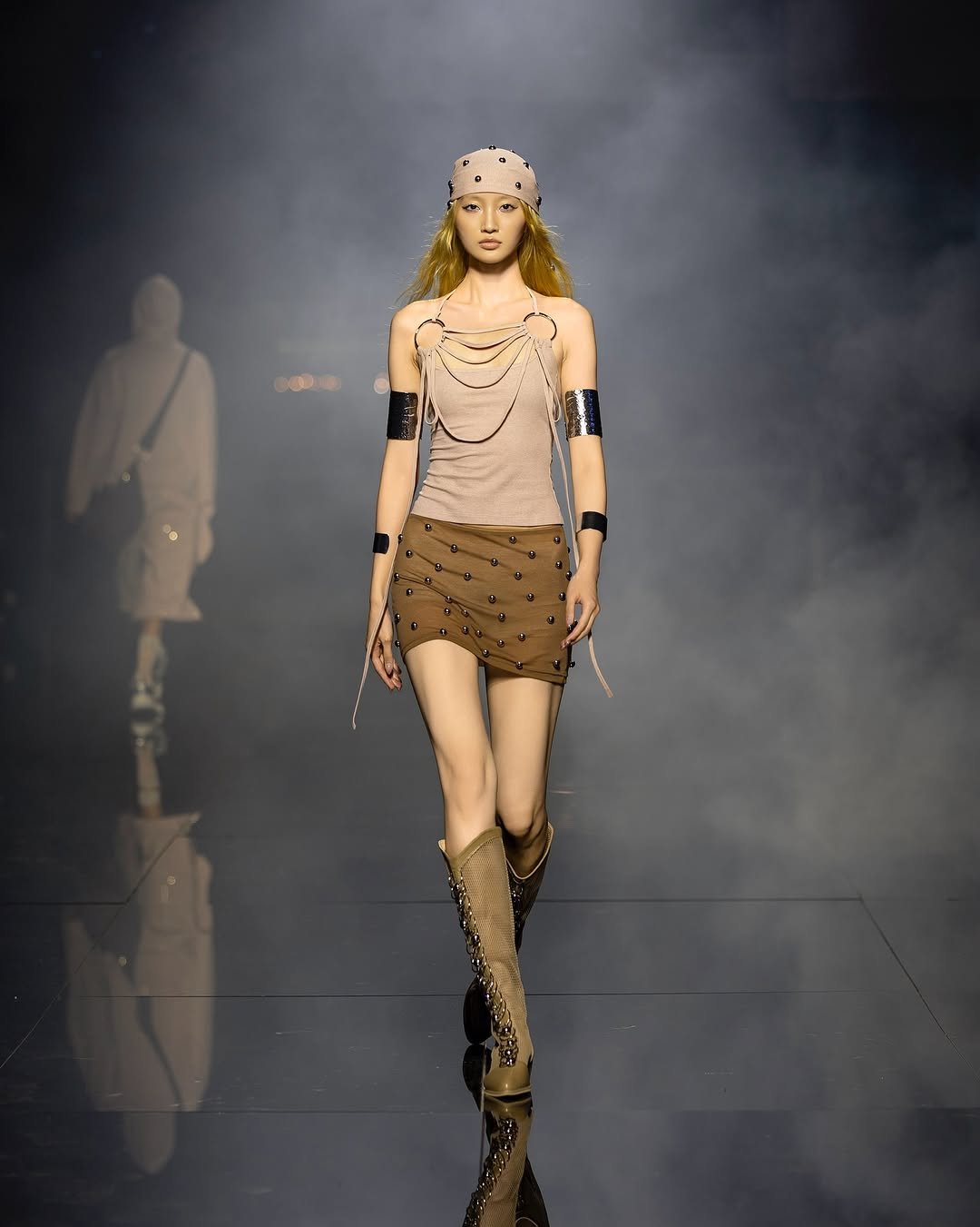 Photo shared by Yein on October 18, 2025 tagging @daniel.dgkim, @everybodyloveseileen, and @nibgnus. May be an image of one or more people, makeup, costume, miniskirt and fishnet stockings.