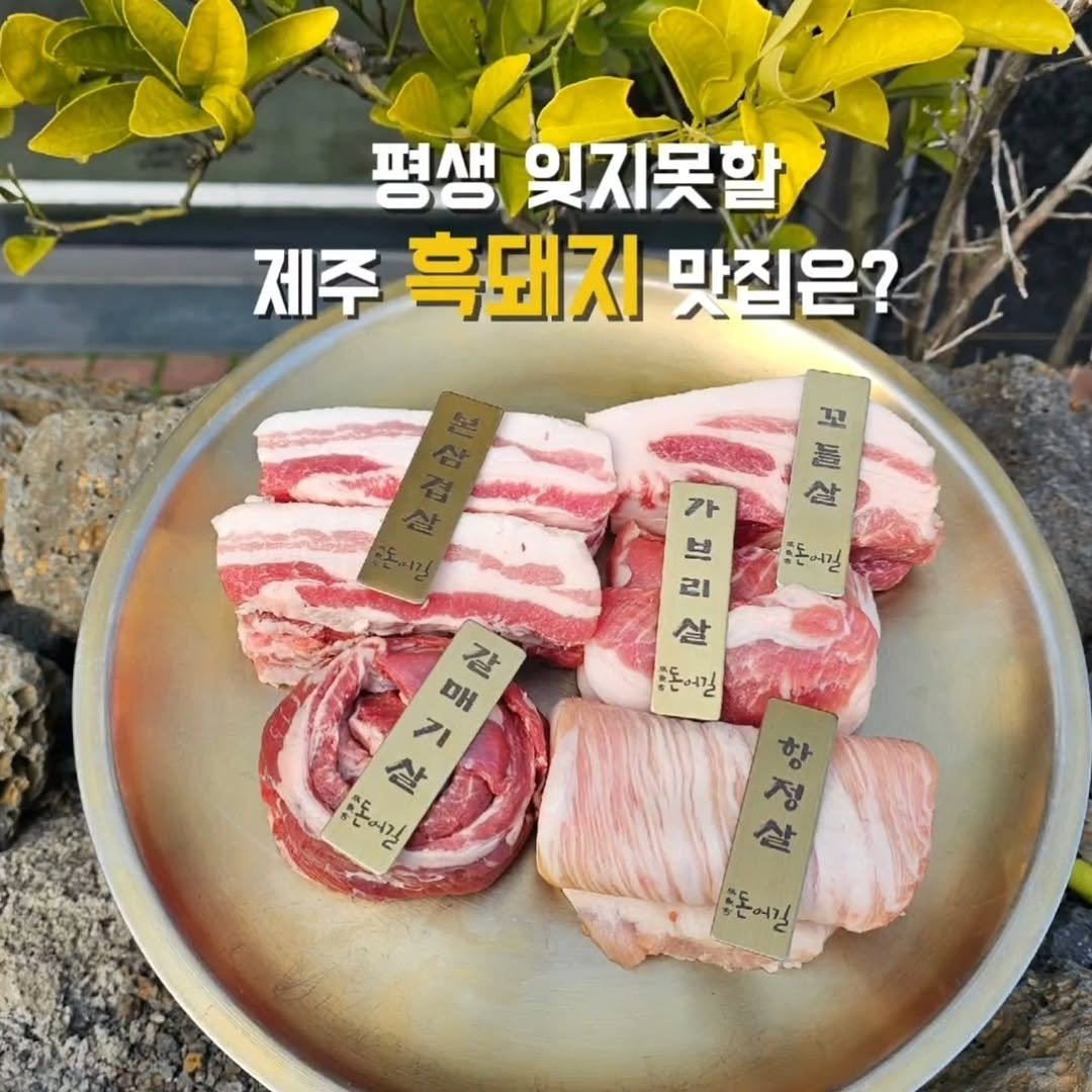 Photo by 먹뚜니에디_❤️ | 맛집 | 여행 ✈️  [제주맛집_김포맛집_인천맛집] on February 09, 2026. May be an image of ‎beef, grill, pork and ‎text that says '‎평생 잊지못할 제주 흑돼지 맛질은? 갈 매 7 マ 모도어길 ቁራ م 꼬 蓋 高民に百北 돈어길 n 가 잘 10 모돈에길 0 곡 序区母 응 I 席 tin 좋돈어길 စု م‎'‎‎.