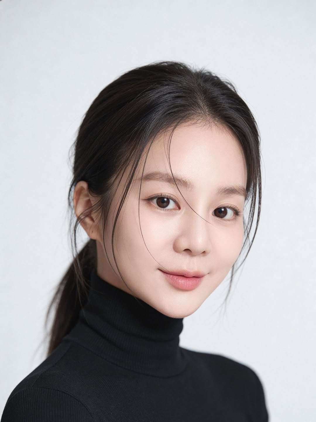 Photo by 예릴리🐣 리아맘💜 on February 16, 2026. May be an image of one or more people, hair, makeup, turtleneck and text.