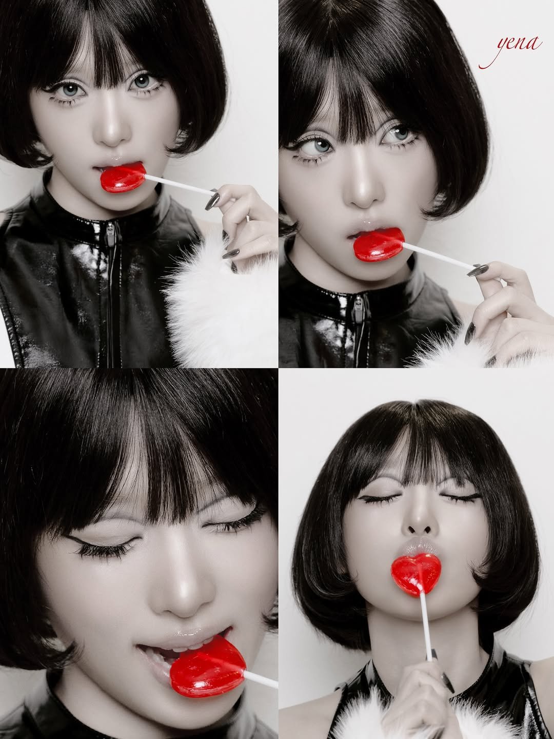 Photo shared by @_yenacore on February 24, 2026 tagging @yena.jigumina. May be pop art of one or more people, bangs, people chewing bubblegum, lollipop and text that says 'yena yena'.