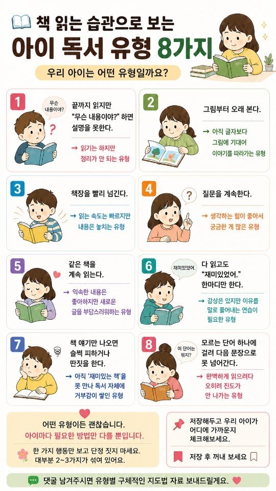 yeon_momteacher 게시물 이미지: 📚 책 읽는 습관으로 보는
아이 독서 유형 8가지

우리 아이는 몇...
