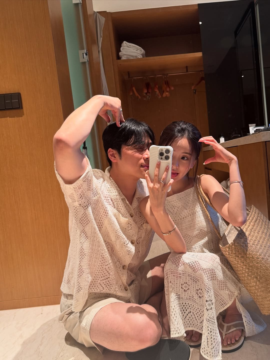 Photo shared by ✨ on June 12, 2025 tagging @bit.n. May be an image of one or more people, hair, mirror, bath robe, sundress and text.