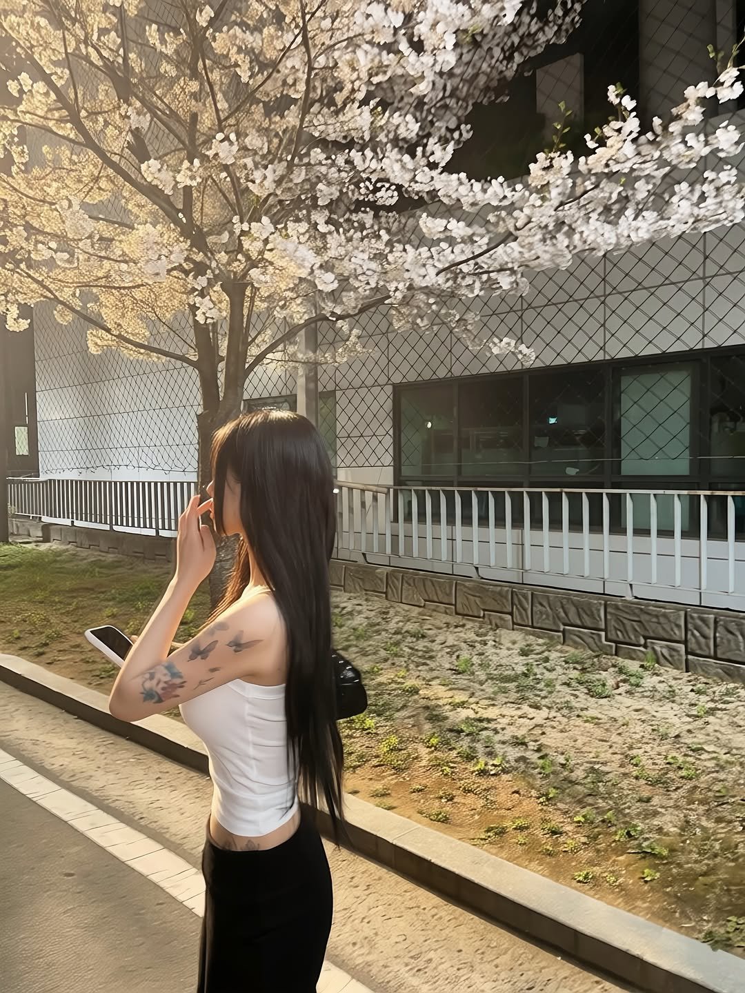 Photo shared by 선영 on April 05, 2026 tagging @meitu.kr. May be an image of stone-fruit tree, white lily and text.