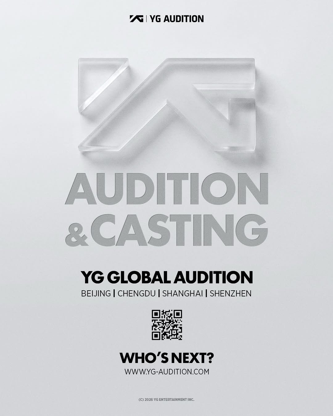 ygaudition 게시물 이미지: 2026 YG GLOBAL AUDITION

🔥 WHO‘S NEXT?...