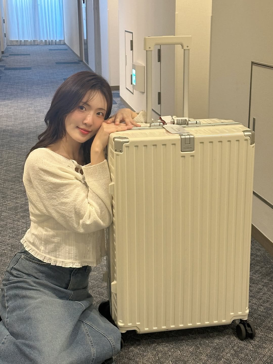 Photo shared by 채효령 on September 02, 2025 tagging @tramon_official. May be an image of 1 person, suitcase, luggage and text.