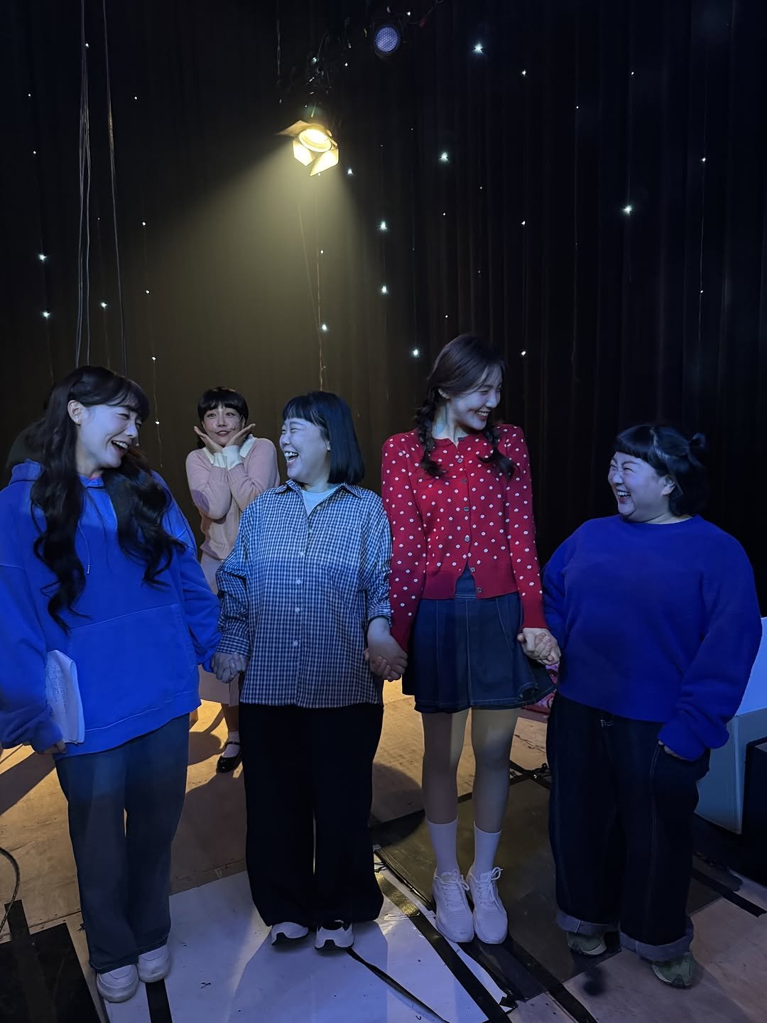 Photo shared by 채효령 on October 23, 2025 tagging @0_vly___, @sukyeong2ya, @aaaaaaa_reum, and @gag__ey. May be an image of one or more people, people standing, lighting, costume and text.