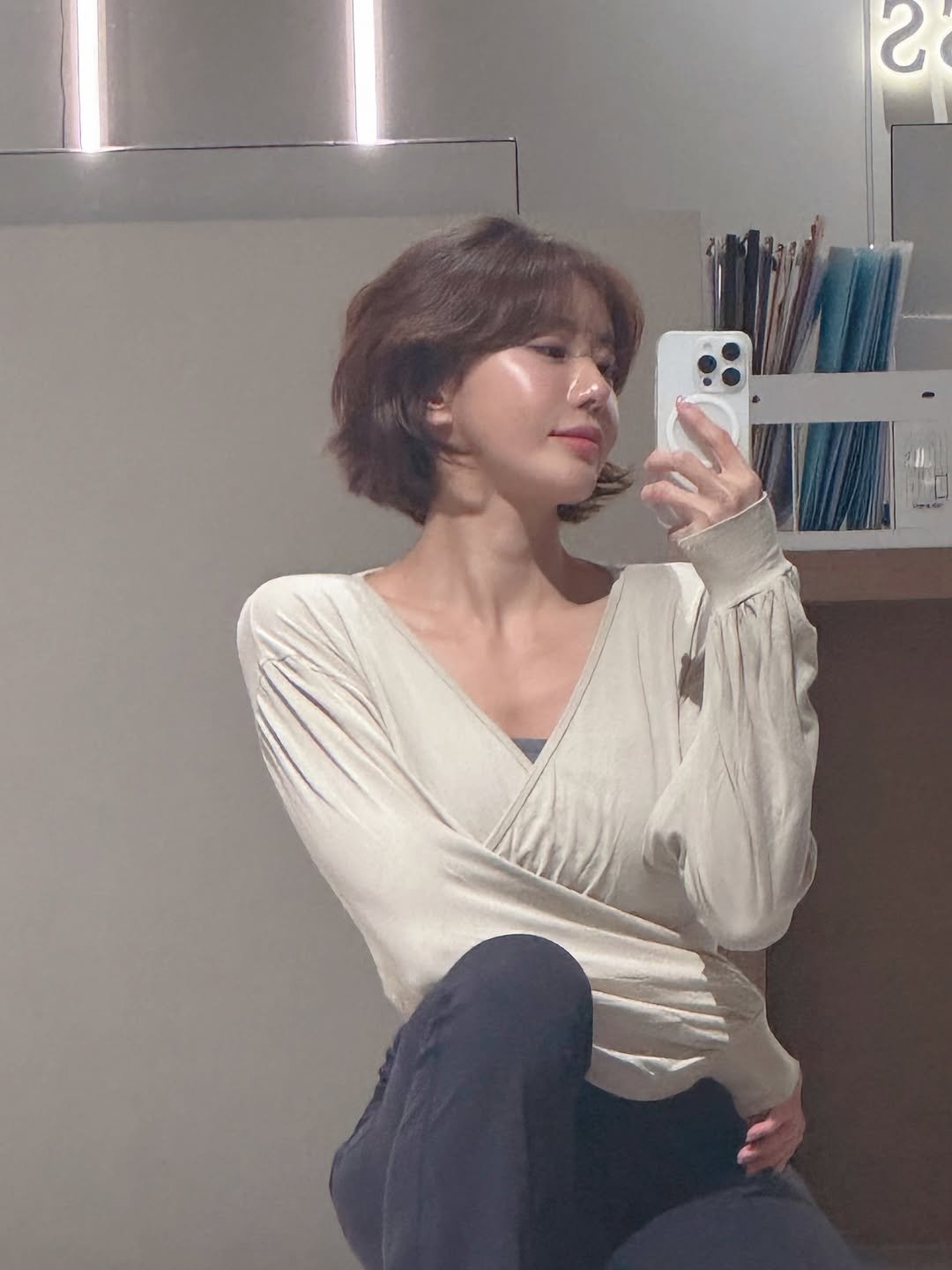 Photo shared by 💎H💎 on September 26, 2025 tagging @official.dhyani. May be a selfie of 1 person, hair, top, turtleneck, mirror and text.