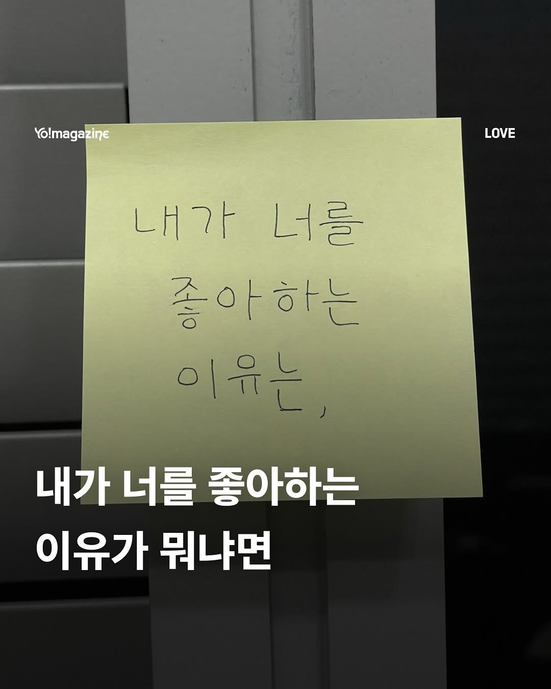 Photo by 요매거진 Yomagazine on November 10, 2025. May be an image of text that says 'Yo!magazine LOVE 내가너를 내가 너를 좋아하는 이유는 내가 너를 좋아하는 이유가 뭐냐면'.