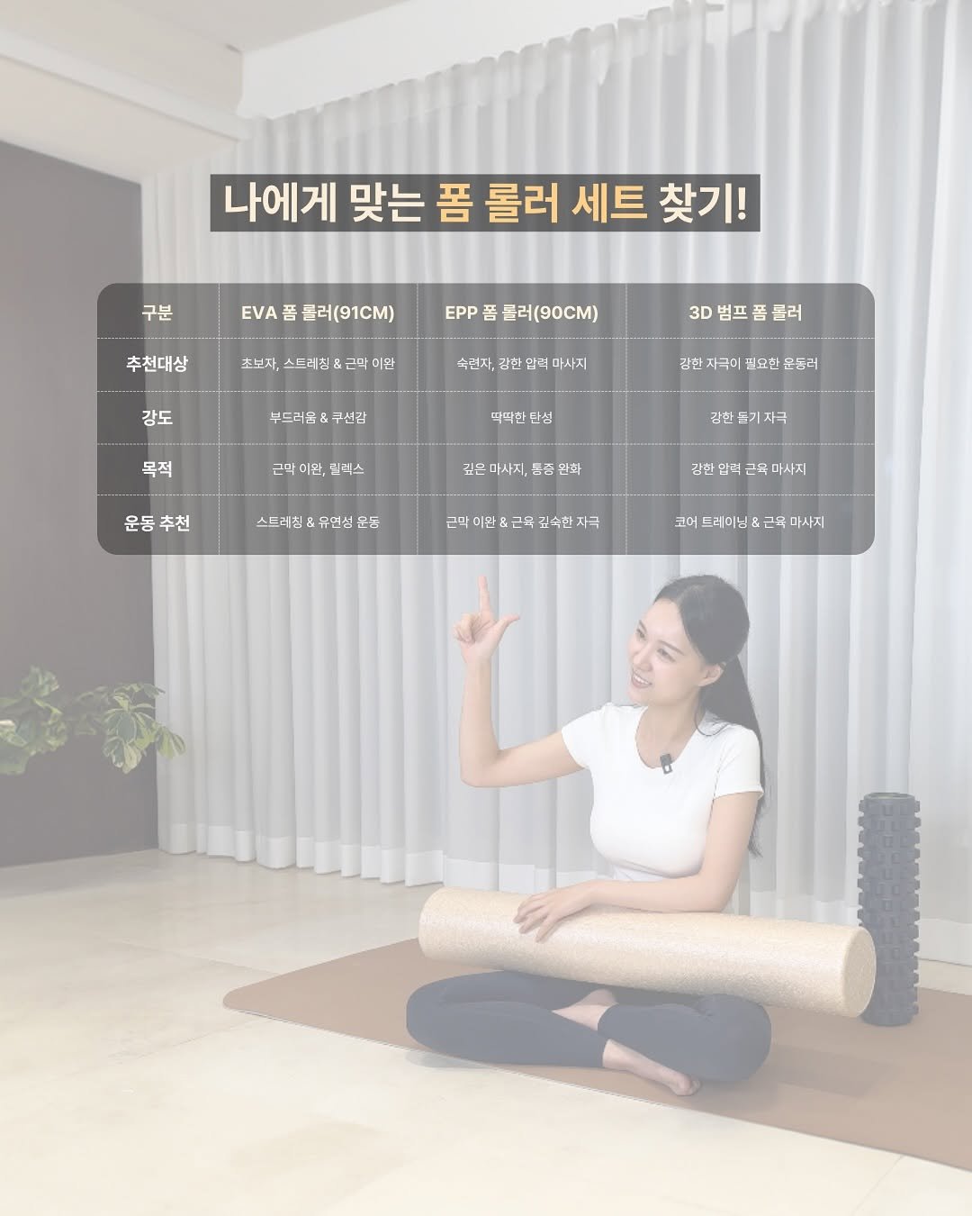 Photo by 윤지어트 | 다이어트• 자기관리 on June 17, 2025. May be an image of 1 person, practicing yoga and text that says '나에게 맞는 폼 롤러 세트 찾기! 구분 EVA 플러(91cM) 추천대상 EPP 폼 플러(90CM) 소보자,스드려칭&곤막미만 소보자, 소보자,스드려짐&근미 이완 스드러짐& 강도 수권지, 갑한 3D 범프 플러 마사지 부드리윤&쿠선길 선감 부드리윤 목적 강한 김한자극이필모환순드러 자극이 필요한 돈돈러 따딱한 단성 근막 근막이칸, 이완, 칠렉스 운동추천 깊은 마사지, 통집 완화 감한들기지극 스드레칭 유면성 스트러침&유면성 운동 근막 강한 말력 근목 마사지 2号 료속한 자극 코머 드레이닝 22 마사지'.