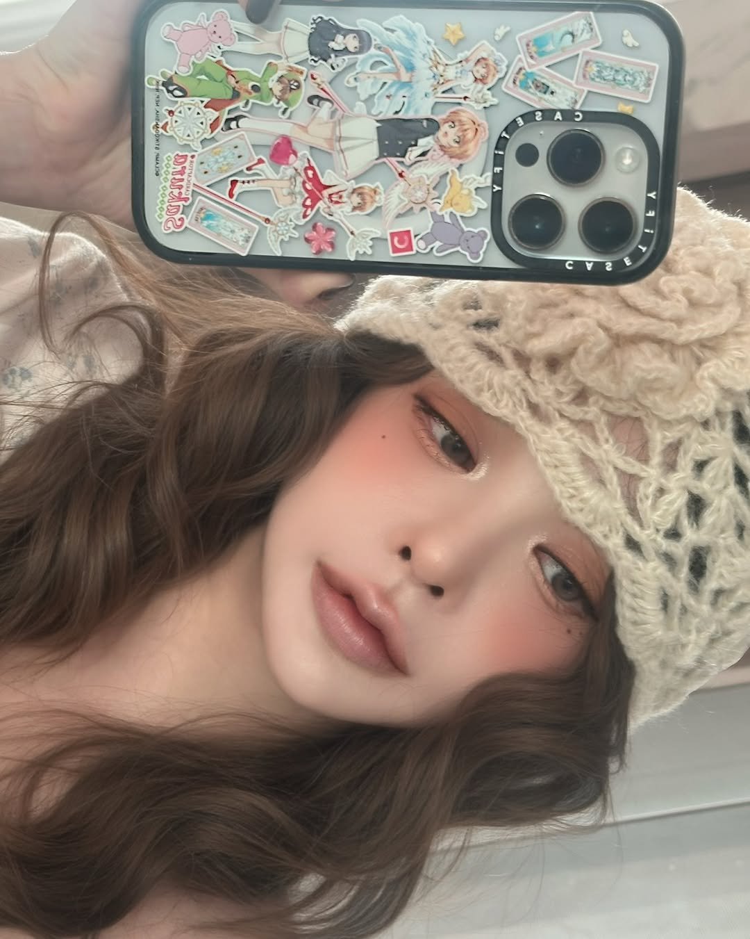 Photo shared by 유앤아인 on October 27, 2025 tagging @casetify_kr, and @cherry_official_kr. May be a selfie of one or more people, makeup, phone, hat and text.