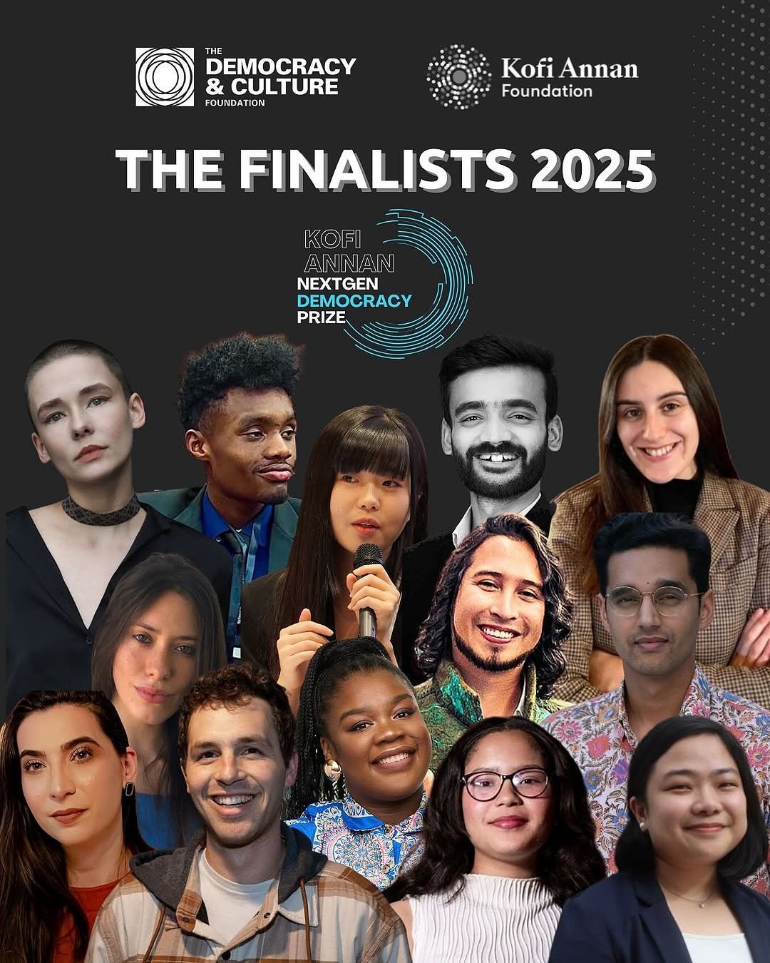 Photo by 유난무브먼트 | YOUNAN.MOVEMENT on July 12, 2025. May be an image of 8 people, poster, magazine and text that says 'THE DEMOCRACY & cx CULTURE FOUNDATION KofiAnnan Kofi Annan Foundation THE FINALISTS 2025 KOFI ANNAN NEXTGEN DEMOCRACY PRIZE'.