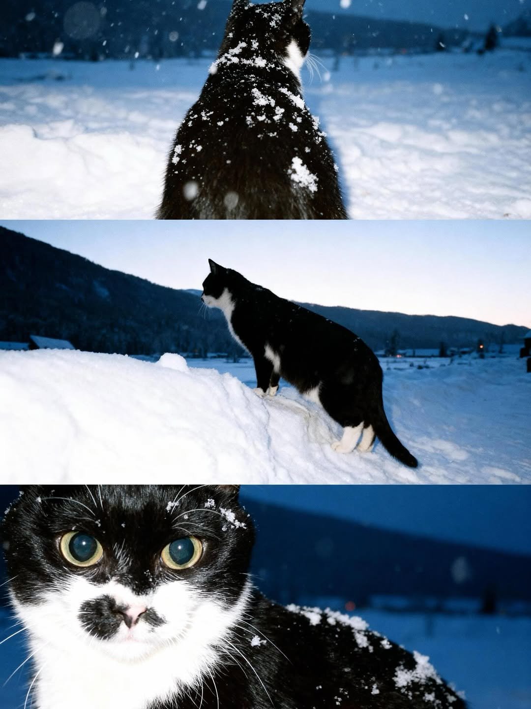 Photo by 영차 홍차 on November 04, 2025. May be an image of kitten, snow and text.