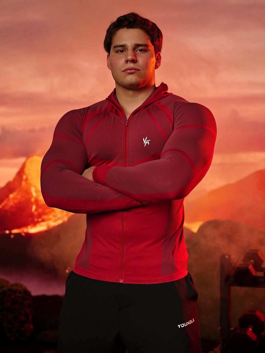 Photo shared by YoungLA on February 19, 2026 tagging @axelmguerra. May be an image of activewear, fleece, sportswear, poster and text that says 'YO YOUNGLA NELA'.