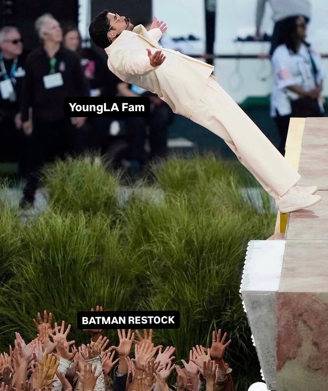 Photo by YoungLA on February 11, 2026. May be an image of Superman and text that says 'YoungLA YoungLAFam Fam BATMAN BATMANRESTOCK RESTOCK'.