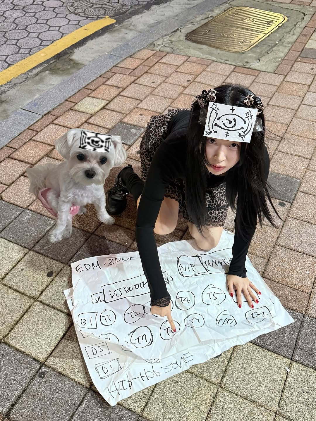 Photo by 혜다 on September 04, 2025. May be an image of Maltese, bandanna, manhole and face mask.