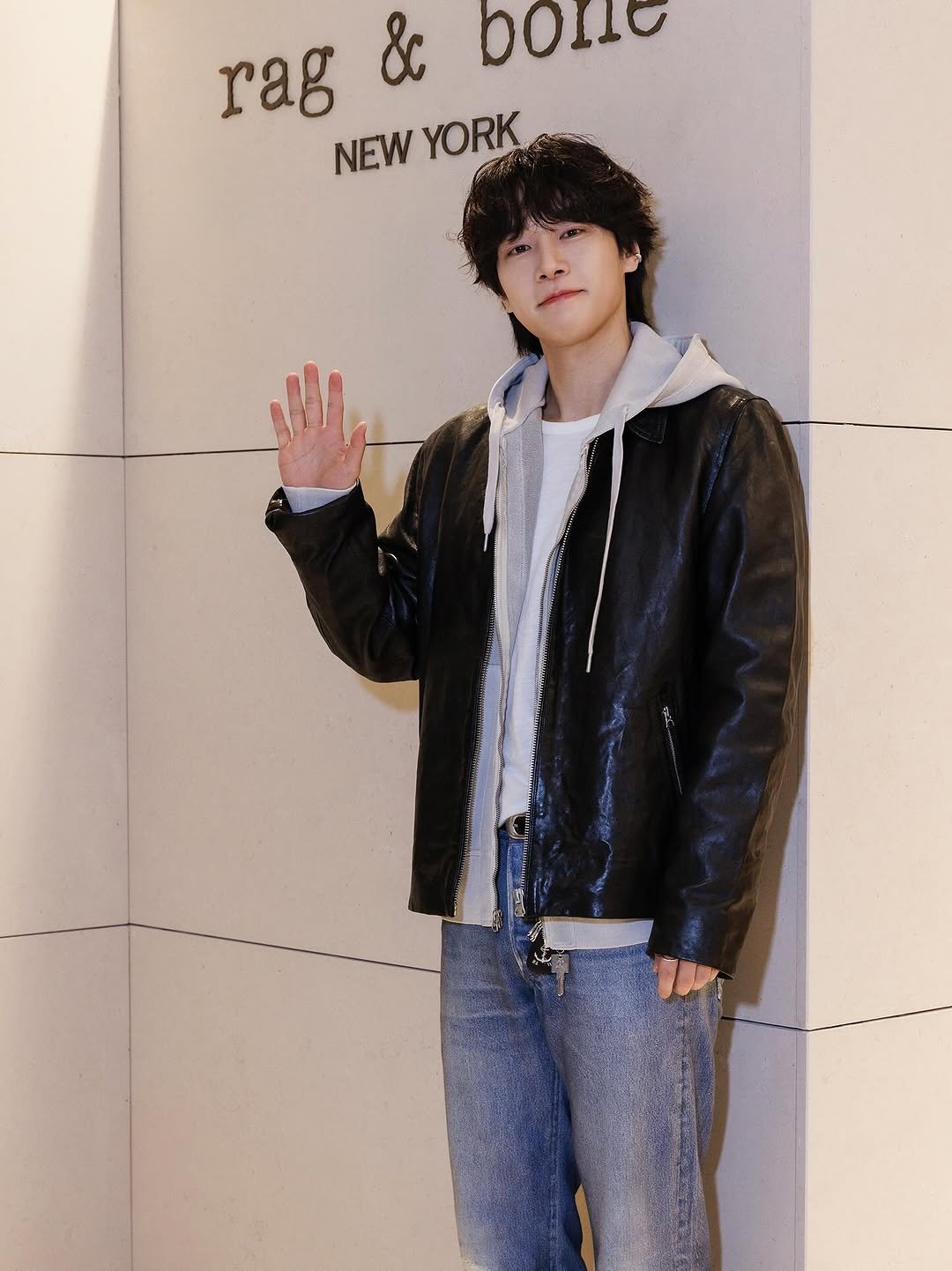 Photo shared by 강유석 you seok kang on September 01, 2025 tagging @ragandbone. May be an image of 1 person, duffle coat and text that says 'bone rag NEW YORK'.