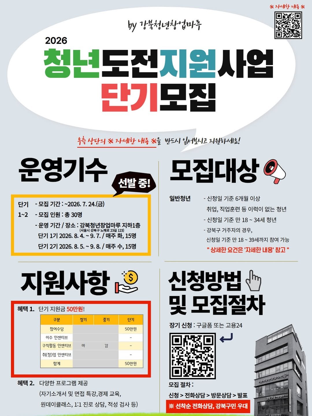 youth_gangbuk 게시물 이미지: 2026 강북구 청년도전지원사업 단기 1·2기 참여자 모집!

취업 준비를 시작하고...