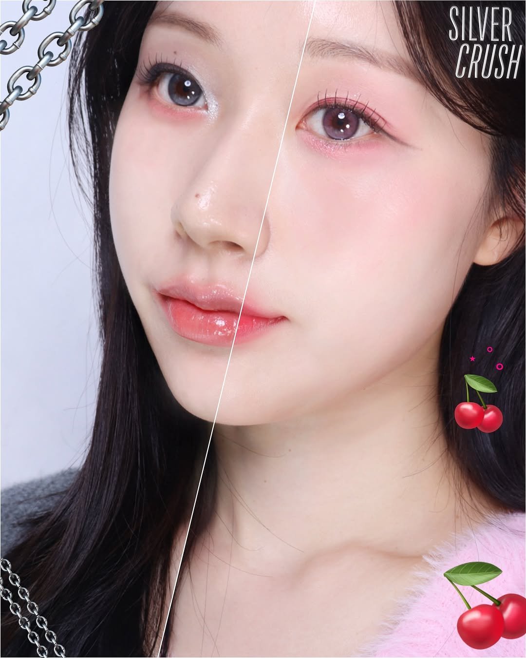 Photo shared by 율리아 𝗬𝗨𝗟𝗜𝗔 on November 02, 2025 tagging @hapakristin_kr, and @wakemake_official. May be a closeup of one or more people, eyeliner, makeup, lipstick, hair and text that says 'SILVER CRUSH'.