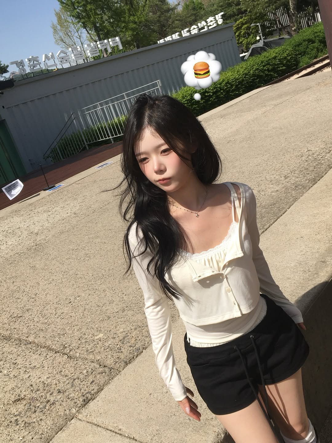 Photo shared by 홍유연 on April 24, 2026 tagging @u_bion_. May be an image of one or more people, hair, top, shorts, miniskirt and text.