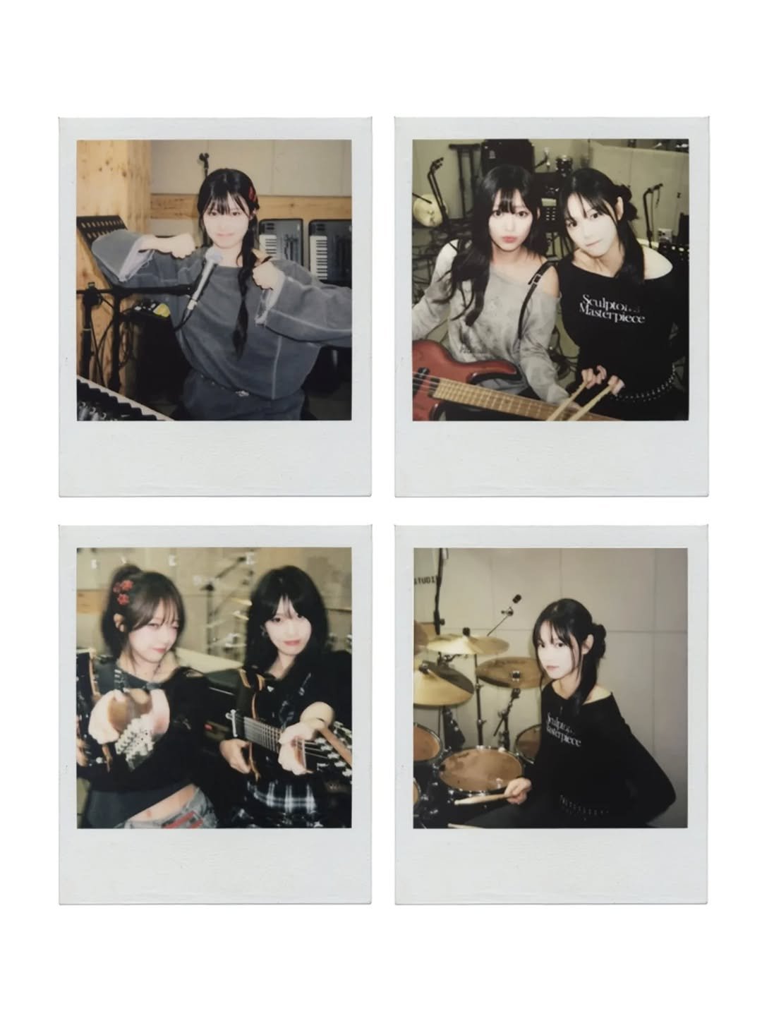 Photo shared by LATENCY 레이턴시 on October 01, 2025 tagging @fingerstylish_, @hyunjinab, @iam_932, @z._.warning, and @haeun.page. May be an image of 6 people, polaroid, tambourine, drumstick and text.