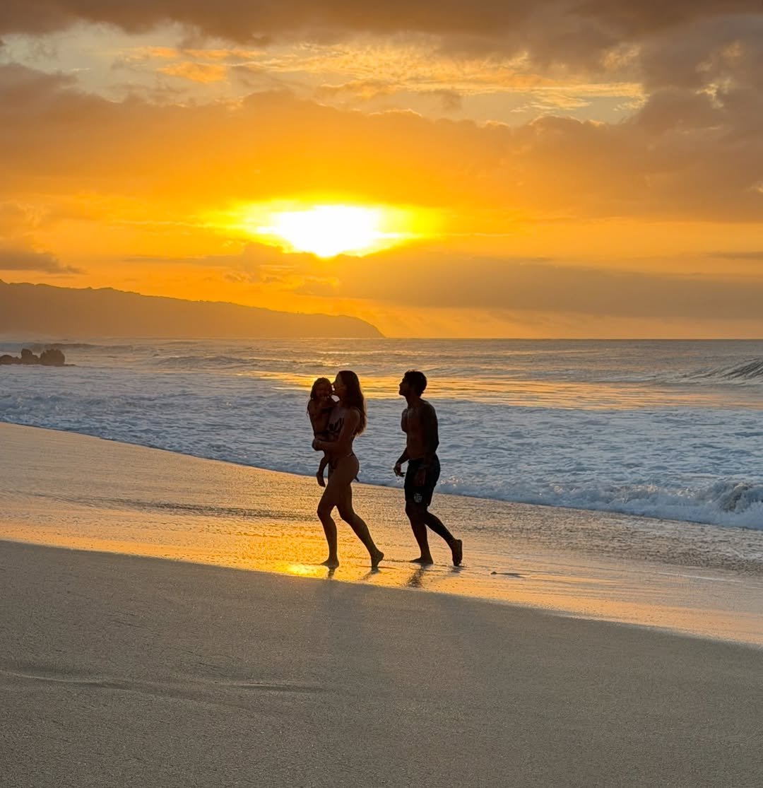 Photo shared by Jenna Bleu Lau on January 08, 2026 tagging @zekelau. May be an image of one or more people, twilight, beach, nature, ocean, water and text.