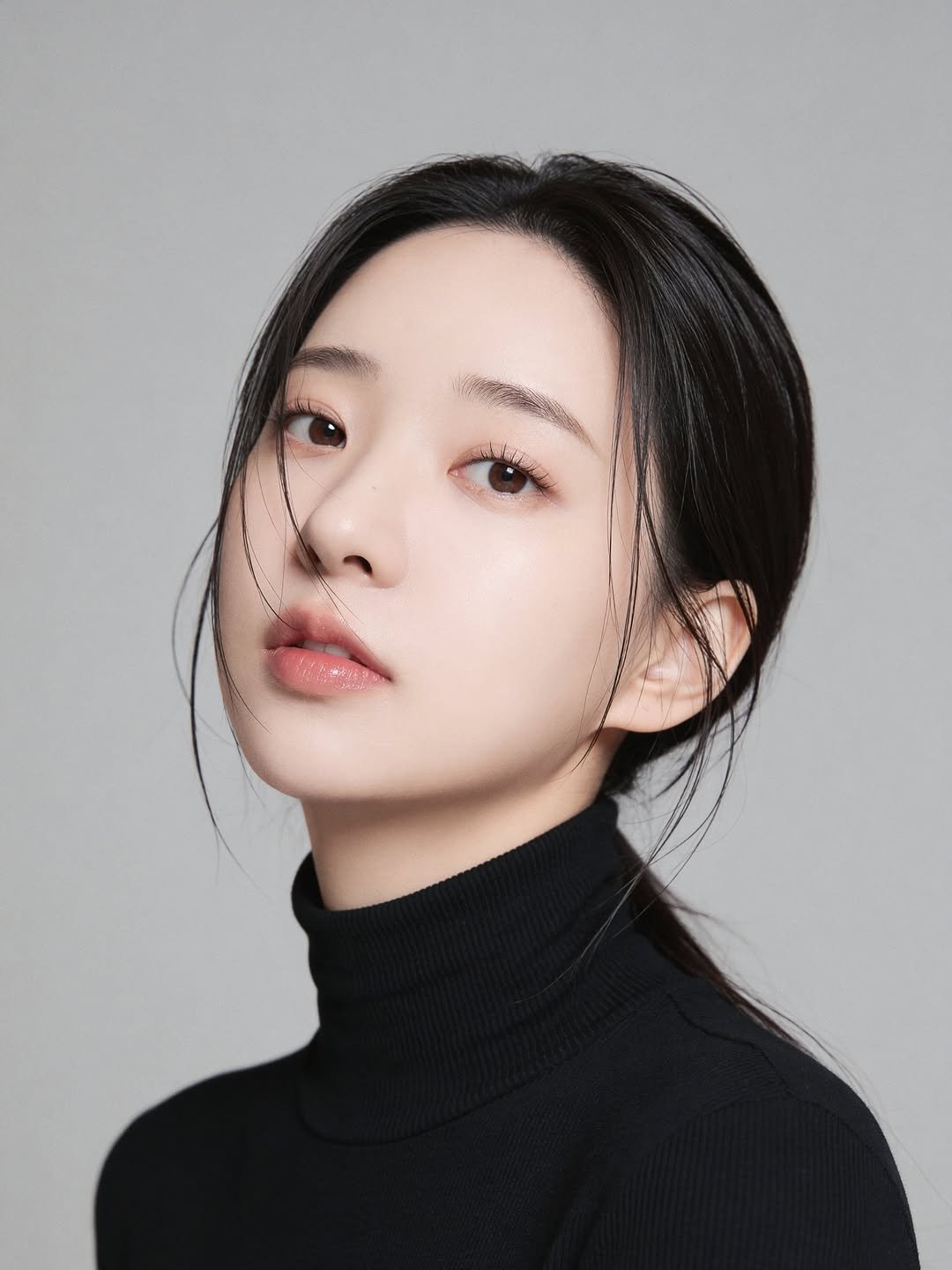 Photo shared by 신재은 ShinJaeeun on February 19, 2026 tagging @zencil.official. May be an image of one or more people, hair, makeup, turtleneck and text.