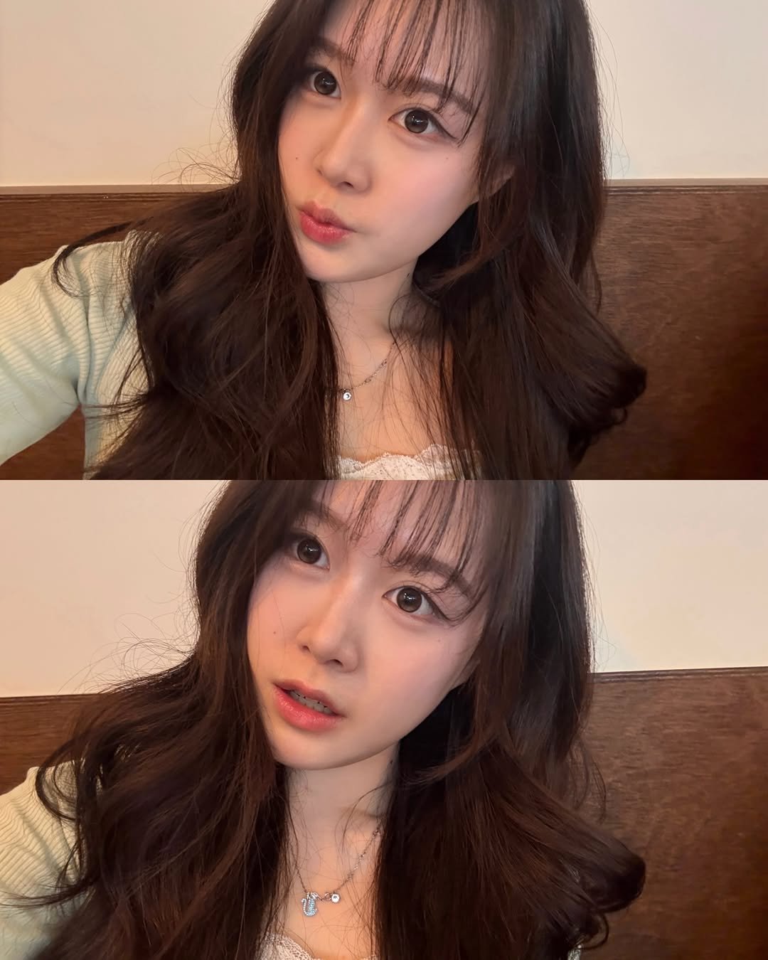 Photo by 지히지히 on March 21, 2026. May be a selfie of one or more people, bangs, top and text.